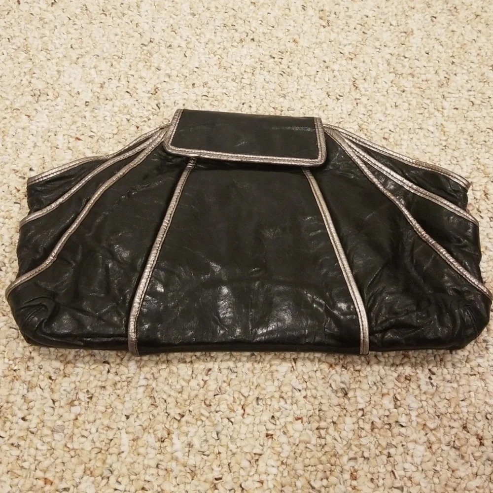 KOOBA Black with Silver Zippered Clutch